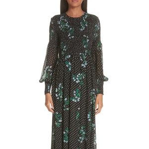 BNWT GANNI Rometty Floral Georgette Smocked Dress